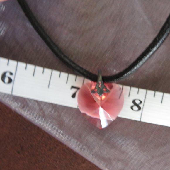 Super Cute Red Heart Crystal On Black Cord Necklace - Picture 11 of 11